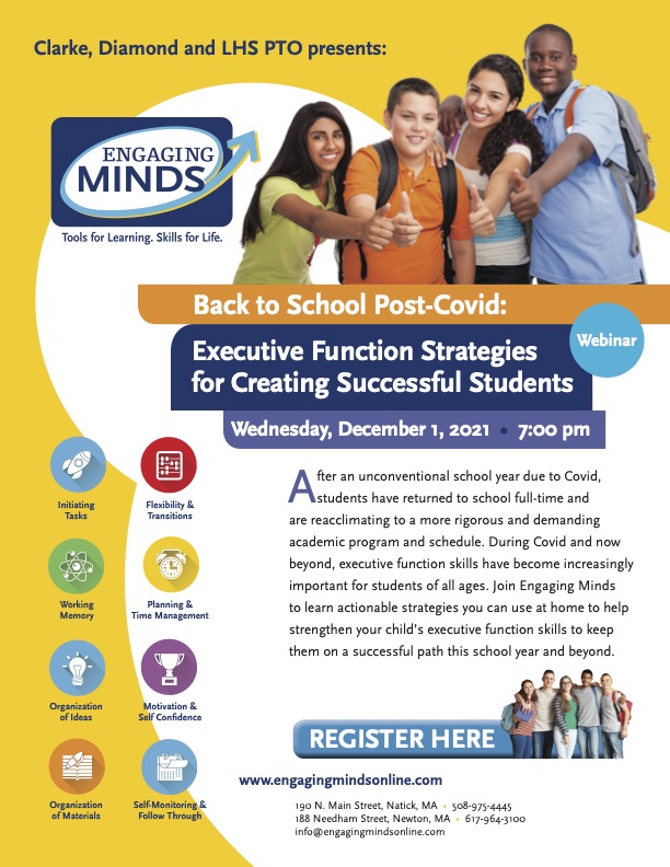 promotional graphic for Executive Function Strategies webinar for back to school